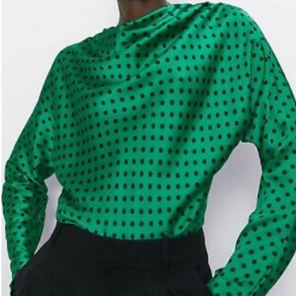 Zara Green Polka Dot Satin Effect Blouse S